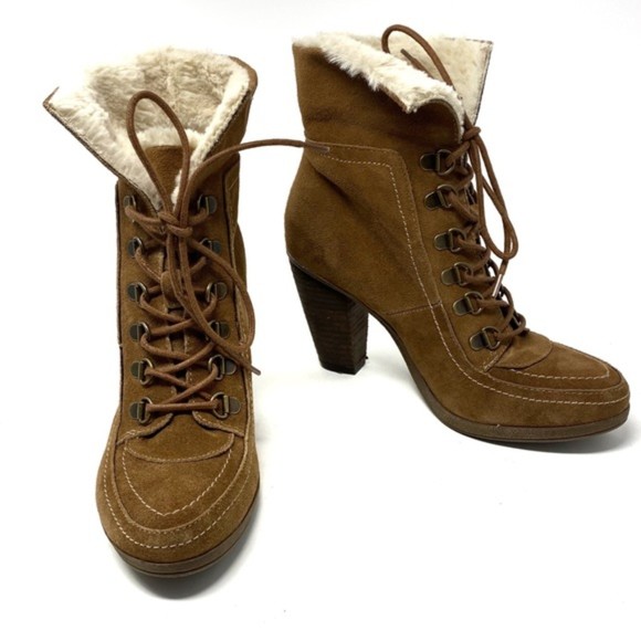 Bjorndal Falan Fur Lined Suede Ankle Booties Cognac Size 6 - Picture 2 of 9